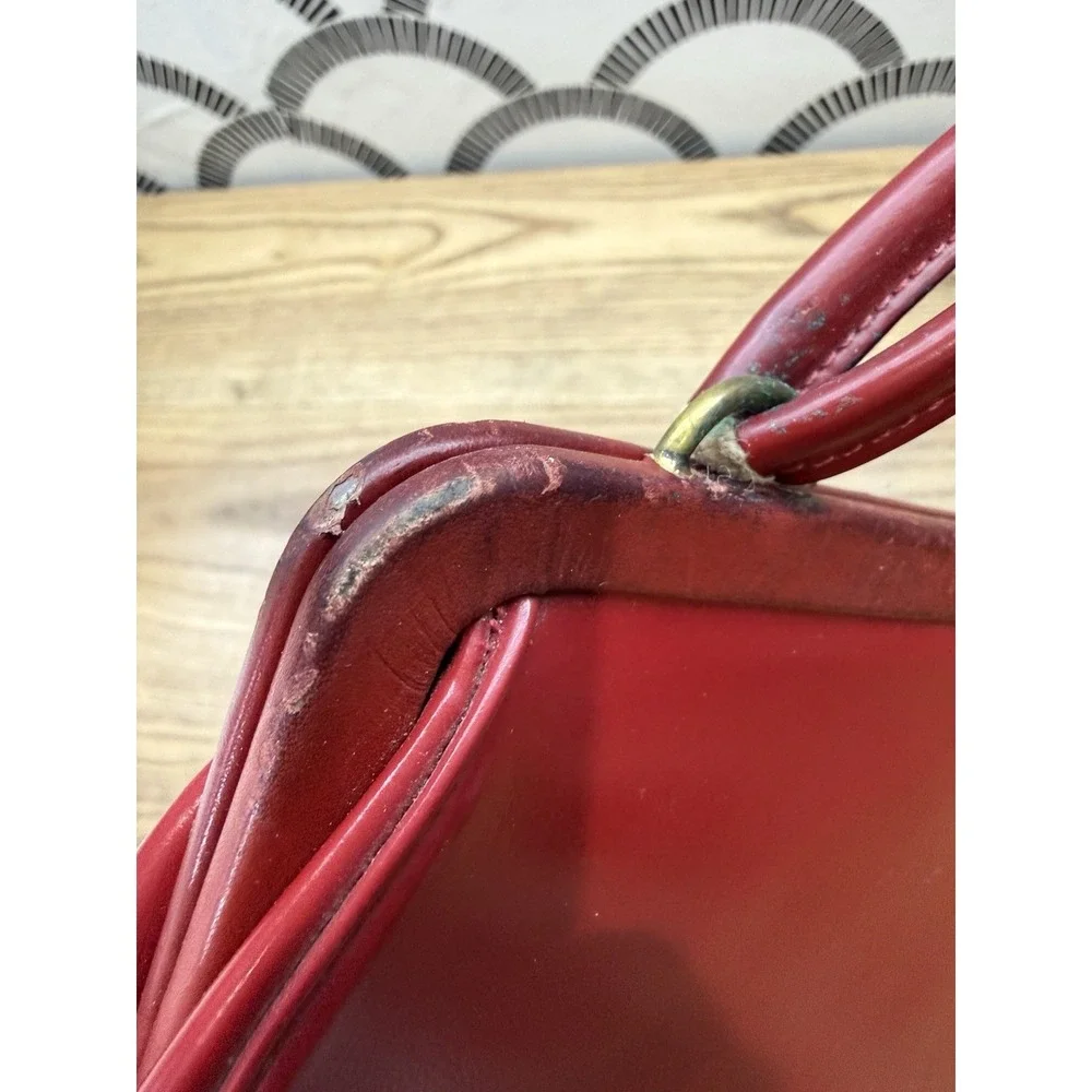 VTG 1950s red leather Dofanette frame hinged handbag purse France‎ Granny
